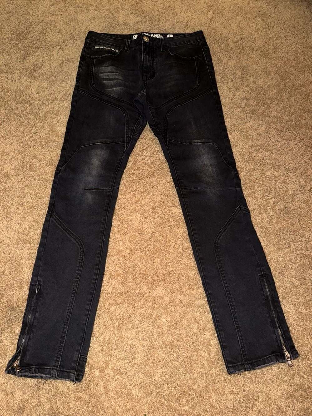 Dreamland Black Wash Biker Style Jeans with Ankle Zippers